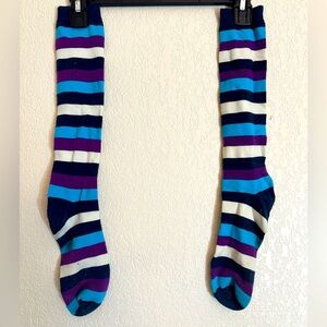 3/$25 Striped Knee High Socks Black, White, Blue and Purple